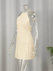 Cotton and Linen Backless Halter Mini Shift Dress - Ra The Boutique