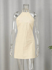 Cotton and Linen Backless Halter Mini Shift Dress - Ra The Boutique