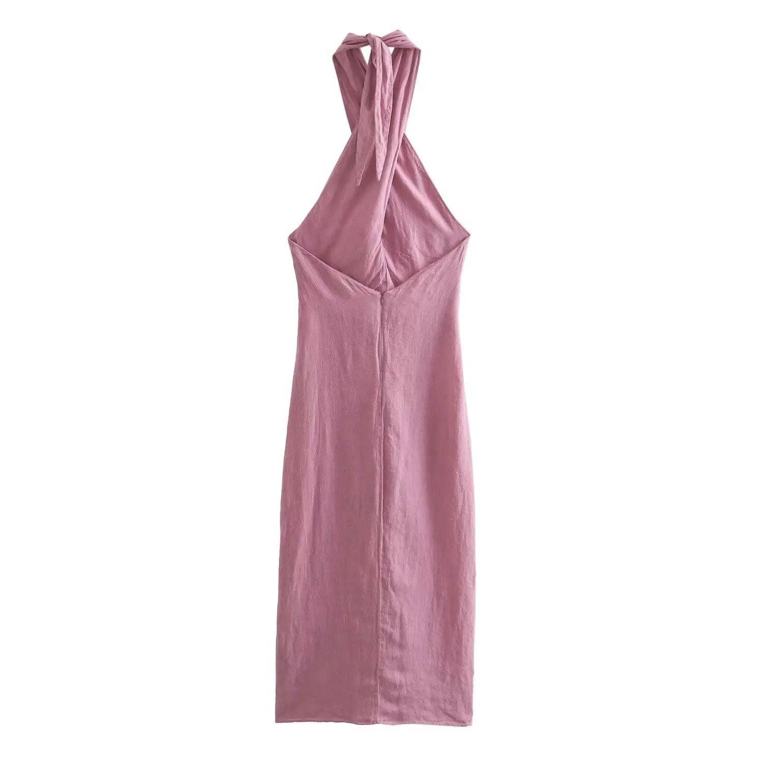Cotton and Linen Twist Front Halter Neck Open Back Maxi Dress - Ra The Boutique