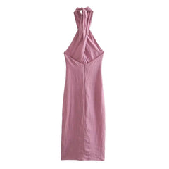 Cotton and Linen Twist Front Halter Neck Open Back Maxi Dress - Ra The Boutique
