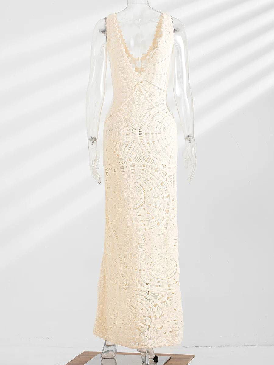 Crochet Cut Out Detail Boho Maxi Dress - Ra The Boutique