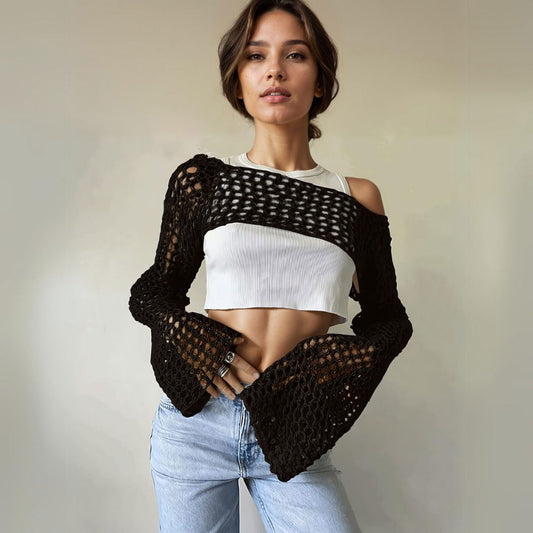 Crochet Knit Long Sleeve Shrug - Ra The Boutique