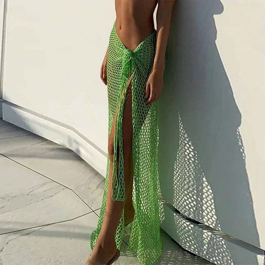 Crochet Woven Mesh Tie Front Maxi Beach Skirt - Ra The Boutique