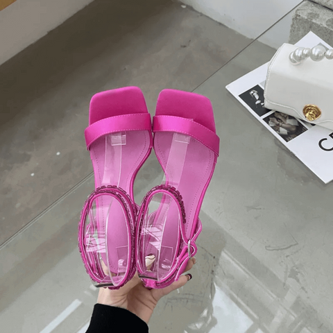 Crystal Jewel Embellished Satin Ankle Strap Open Toe Sandals - Ra The Boutique -  - #tag1# - #tag2#