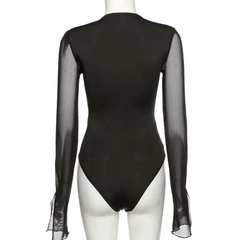 Cut Out Asymmetrical Sheer Sleeve Bodysuit - Ra The Boutique -  - #tag1# - #tag2#