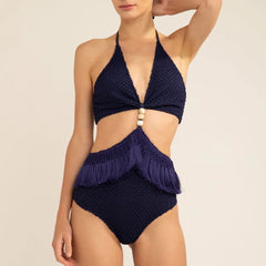 Cut Out Bead and Fringe One Piece Swimsuit - Ra The Boutique