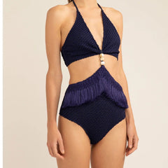 Cut Out Bead and Fringe One Piece Swimsuit - Ra The Boutique
