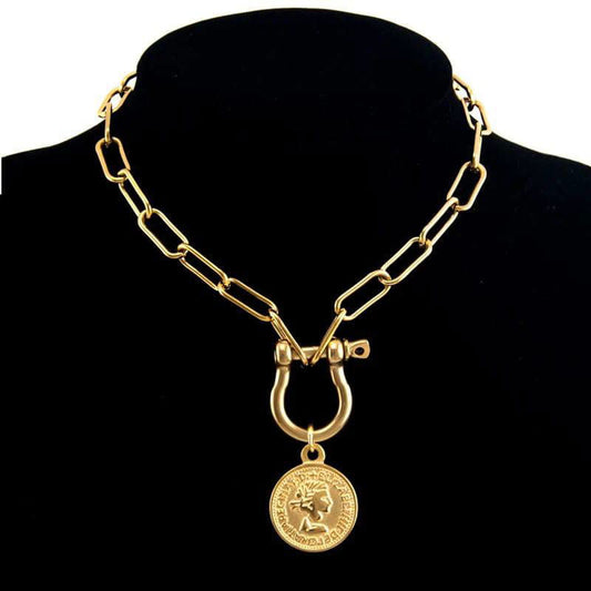 D Link Antique Coin Chain Necklace Stainless Steel - Ra The Boutique
