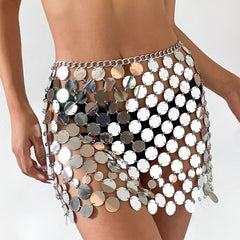 Dazzling Sequin Chainmail Party Festival Mini Skirt - Ra The Boutique