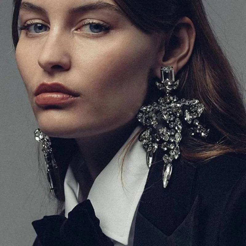 Diamante Rhinestone Bling Oversized Statement Earrings - Ra The Boutique