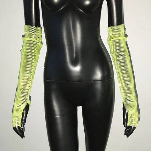 Diamante Sparkle Sheer Fingerless Gloves With Thumb Hole - Ra The Boutique