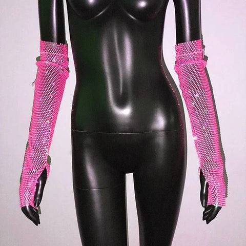 Diamante Sparkle Sheer Fingerless Gloves With Thumb Hole - Ra The Boutique