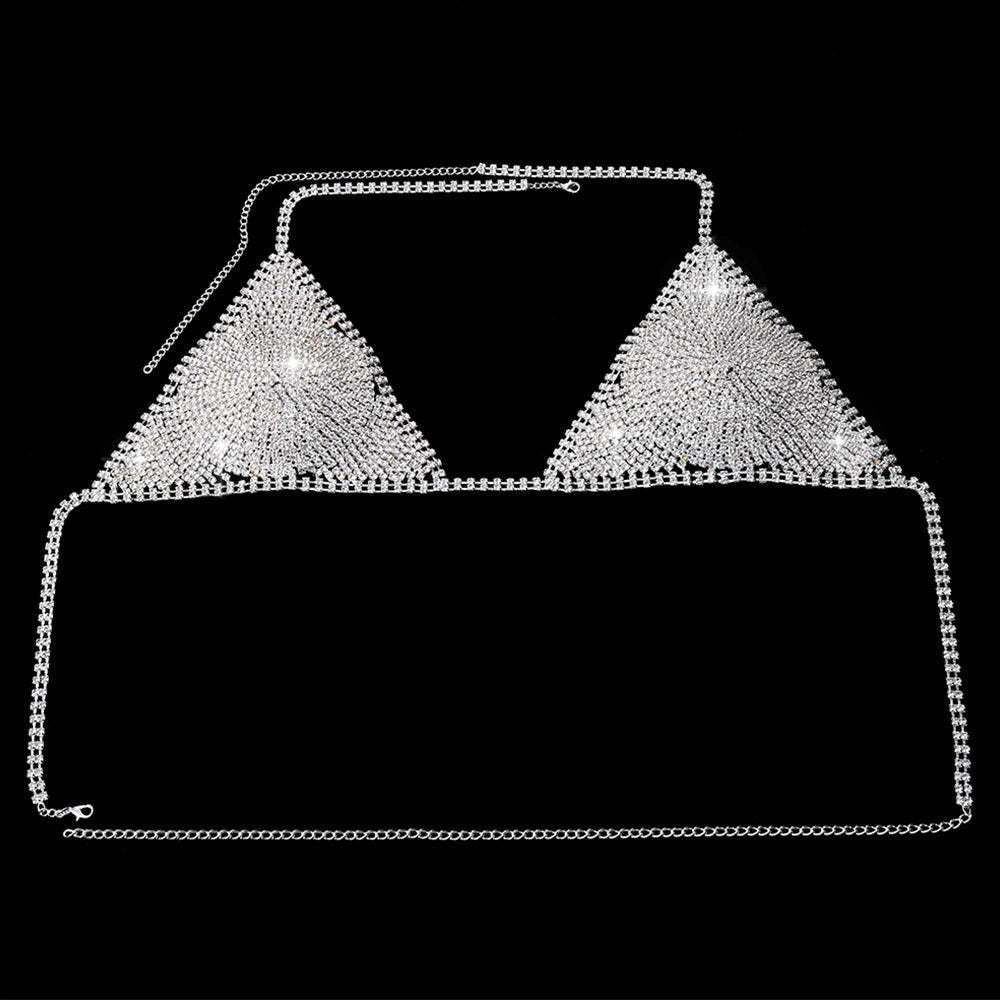 Diamante Triangle Chain Bra - Ra The Boutique