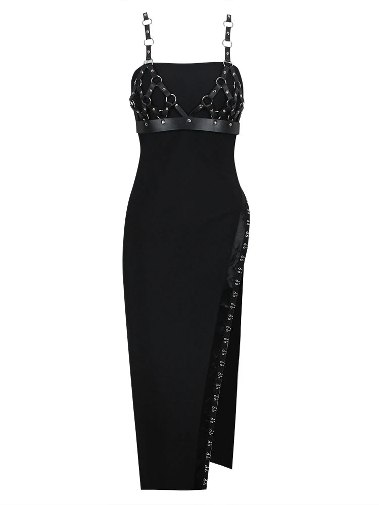 Edgy Vegan Leather Harness Dress - Ra The Boutique - 