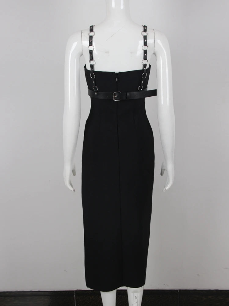 Edgy Vegan Leather Harness Dress - Ra The Boutique - 