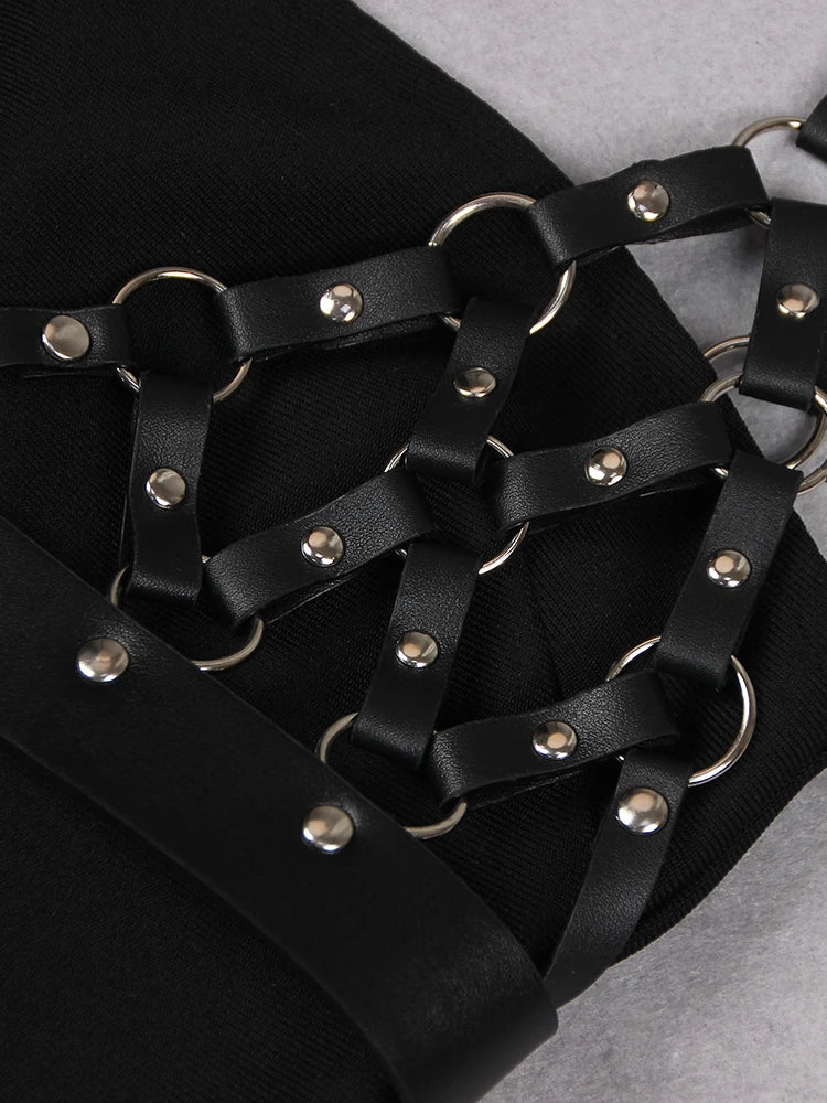 Edgy Vegan Leather Harness Dress - Ra The Boutique - 