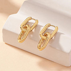 Elegant Geometric Stainless Steel Chain Drop Earrings – Silver or 18k Gold Plated, Hypoallergenic, Water-Resistant - Ra The Boutique - 