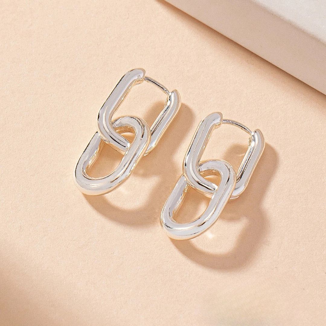 Elegant Geometric Stainless Steel Chain Drop Earrings – Silver or 18k Gold Plated, Hypoallergenic, Water-Resistant - Ra The Boutique - 