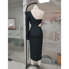 Flower Detail Asymmetrical Long Sleeve Midi Dress - Ra The Boutique