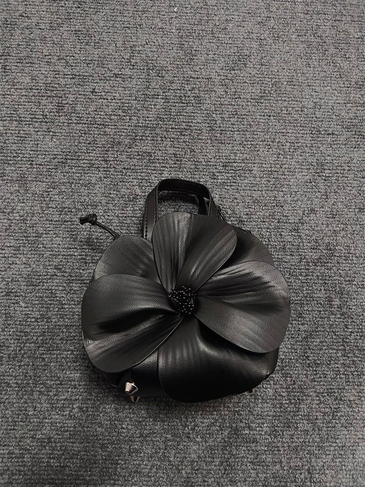 Flower Shaped Vegan Leather Bag with Detachable Chain Strap - Ra The Boutique