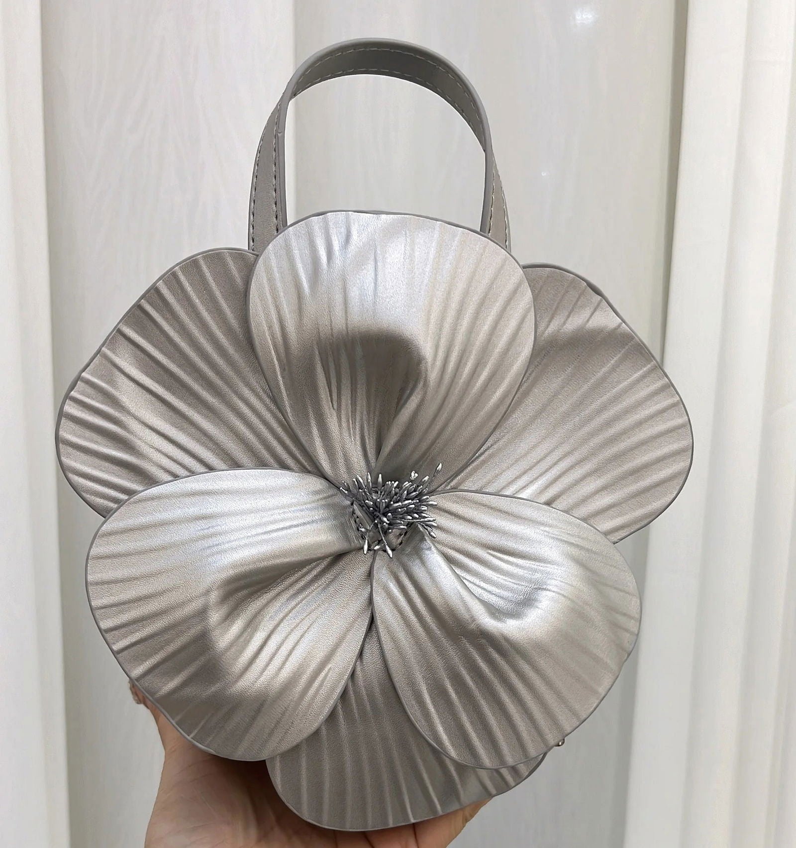 Flower Shaped Vegan Leather Bag with Detachable Chain Strap - Ra The Boutique