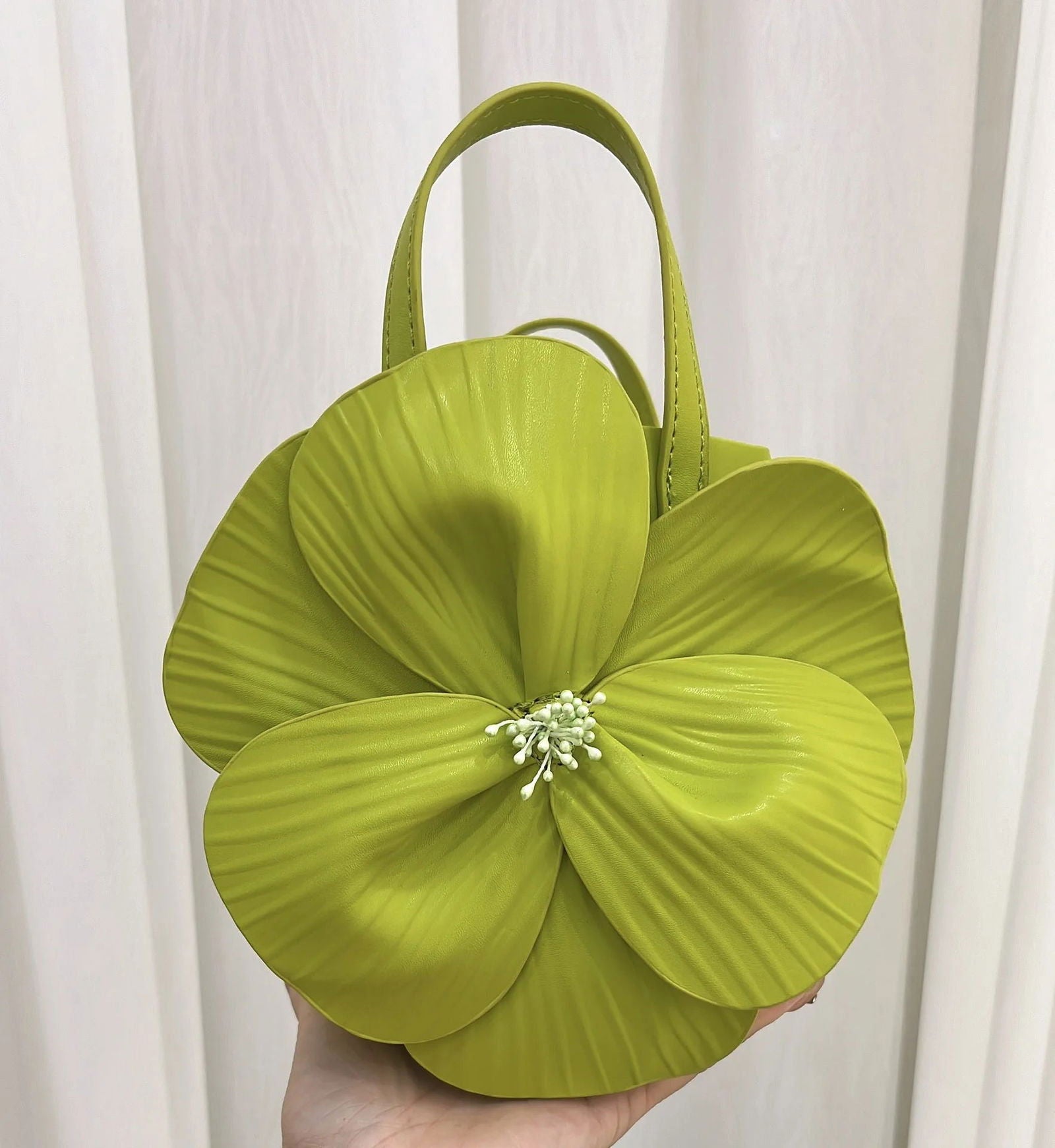 Flower Shaped Vegan Leather Bag with Detachable Chain Strap - Ra The Boutique