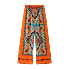 Flowy Printed Drawstring Wide Leg Pants and Bandana Style Bandeau Top - Ra The Boutique