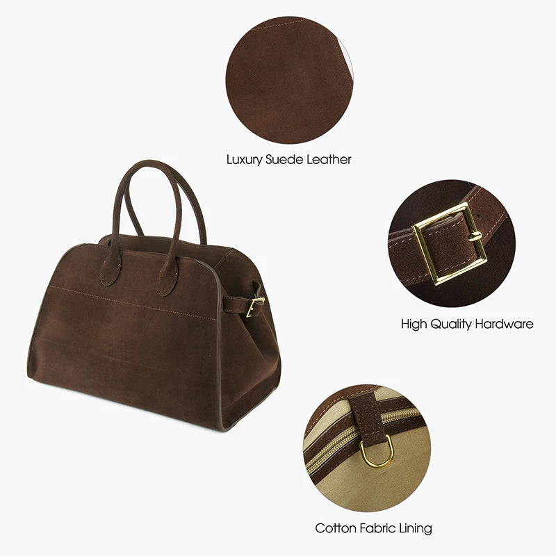 Genuine Nubuck Suede Leather Handbag - Ready for review - Ra The Boutique - 