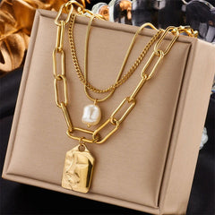 Gold Plated Stainless Steel 3-Layer Pendant Necklace - Ra The Boutique