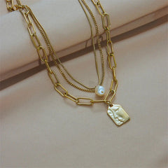 Gold Plated Stainless Steel 3-Layer Pendant Necklace - Ra The Boutique