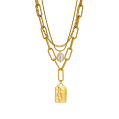 Gold Plated Stainless Steel 3-Layer Pendant Necklace - Ra The Boutique