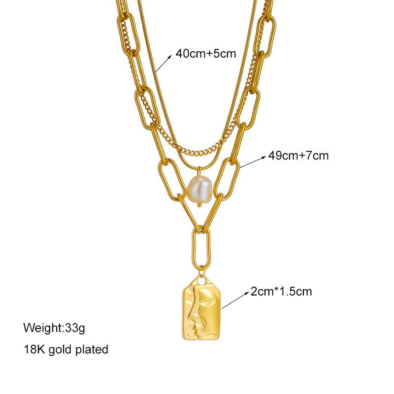 Gold Plated Stainless Steel 3-Layer Pendant Necklace - Ra The Boutique