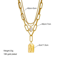 Gold Plated Stainless Steel 3-Layer Pendant Necklace - Ra The Boutique