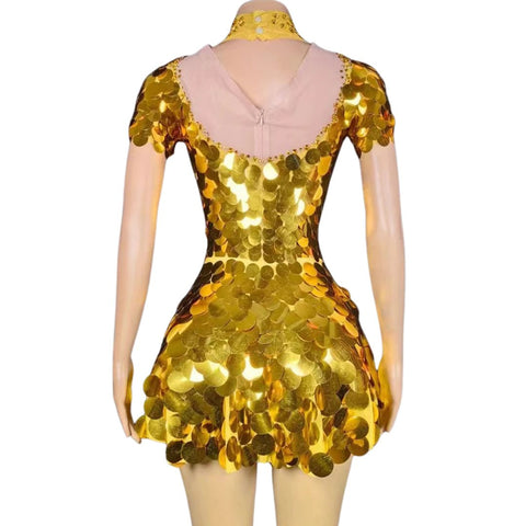 Golden Hour Mirror Shine Sequin Short Sleeve Festival Mini Dress - Ra The Boutique
