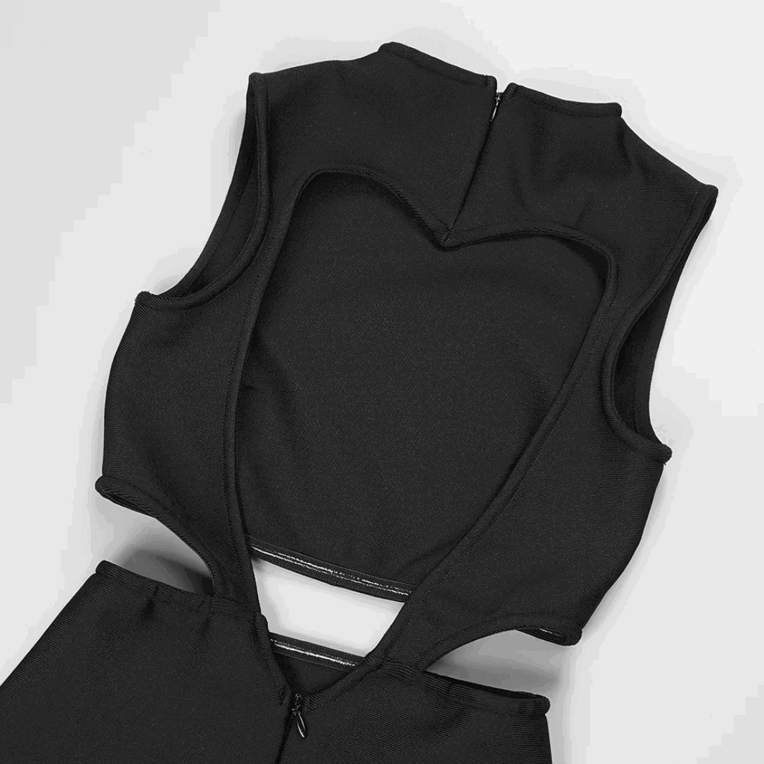 Heart Shaped Open Back Cut Out Bodycon Midi Dress - Ra The Boutique
