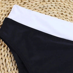 High Waisted Contrast Trim Bikini with Side Tie Bottom – Flattering & Comfortable - Ra The Boutique - 