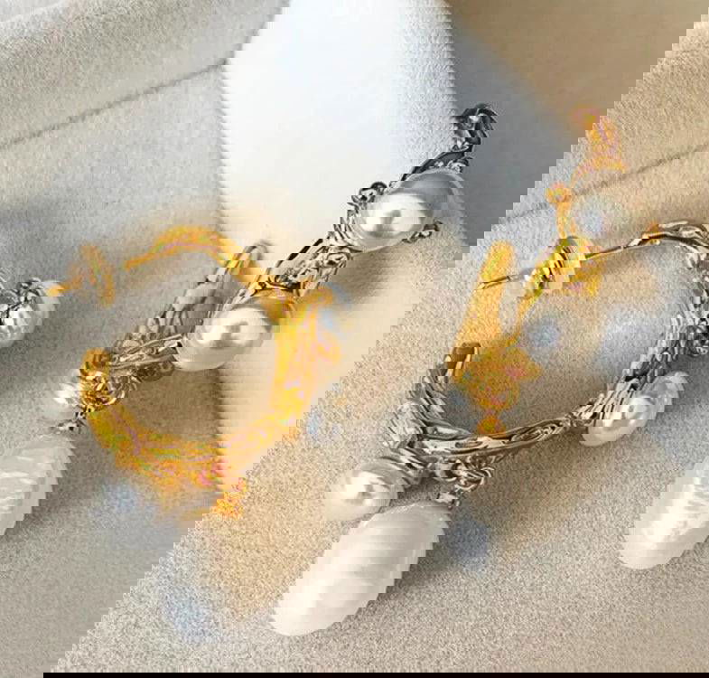 Irregular Fresh Water Pearl Hoop Drop Earrings - Ra The Boutique