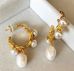 Irregular Fresh Water Pearl Hoop Drop Earrings - Ra The Boutique
