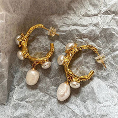 Irregular Fresh Water Pearl Hoop Drop Earrings - Ra The Boutique