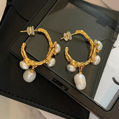 Irregular Fresh Water Pearl Hoop Drop Earrings - Ra The Boutique