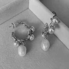 Irregular Fresh Water Pearl Hoop Drop Earrings - Ra The Boutique