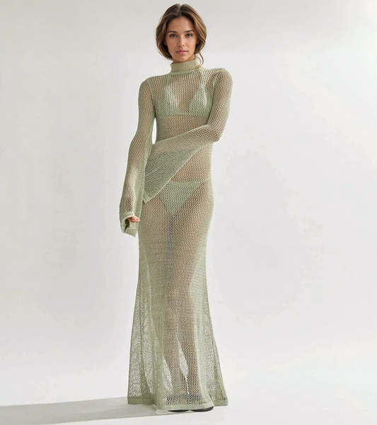 Knit Long Sleeve Beach Maxi Beach Dress - Ra The Boutique - Beach Dress - #tag1# - #tag2#