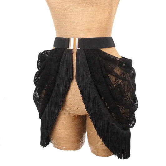 Lace and Fringe Waist Belt Skirt - Ra The Boutique