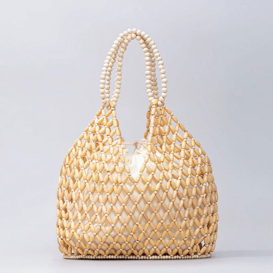 Stylish Large Wood Beaded Shoulder Bag with Adjustable Strap – Unique & Versatile - Ra The Boutique - Bags - #tag1# - #tag2#