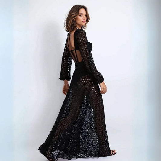 Mesh Corset Style Long Sleeve Beach Dress - Ra The Boutique
