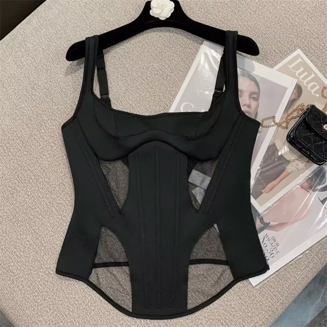 Mesh Paneled Cut Out Tank Top - ready for review - Ra The Boutique - 