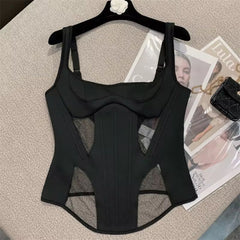 Mesh Paneled Cut Out Tank Top - ready for review - Ra The Boutique - 