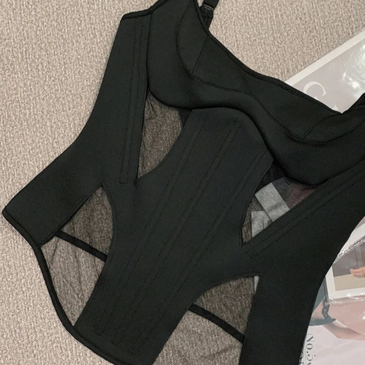 Mesh Paneled Cut Out Tank Top - ready for review - Ra The Boutique - 