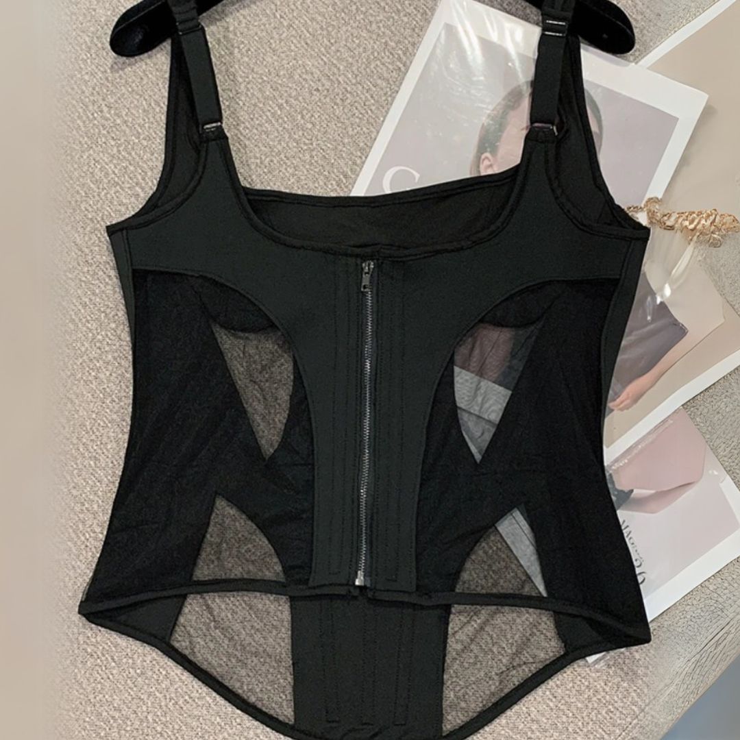 Mesh Paneled Cut Out Tank Top - ready for review - Ra The Boutique - 