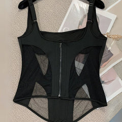 Mesh Paneled Cut Out Tank Top - ready for review - Ra The Boutique - 